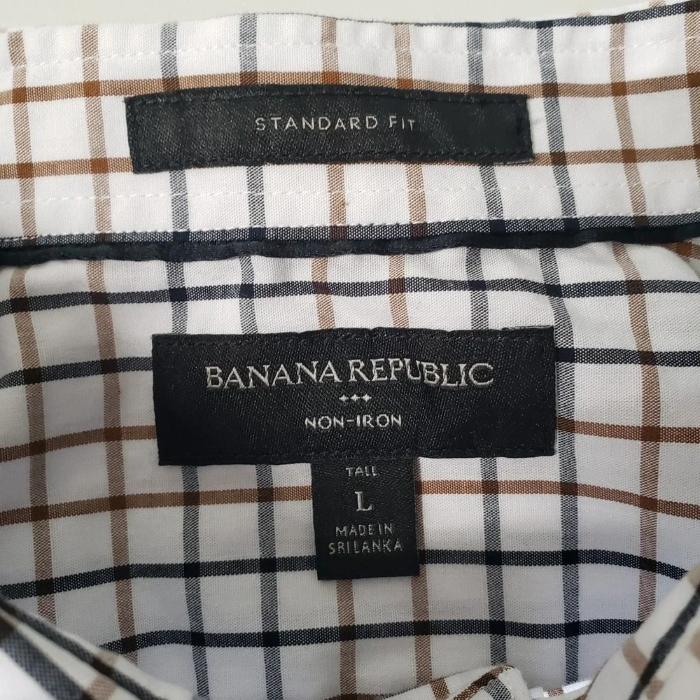 Banana Republic Button Down Shirt Mens Large Tall Check Non Iron Standard Fit‎
